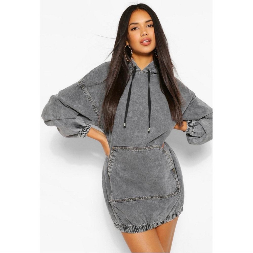 Gray denim hoodie dress